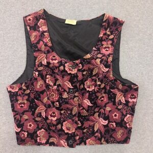 Vtg JCPenney Fashions Floral Velvet Vest Women's Size 11 Cropped Button Front